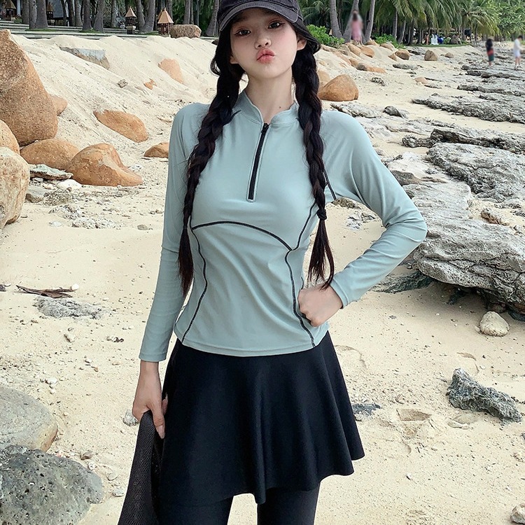 【貝娣泳裝】M125女生泳衣 長袖長褲防晒 分體兩件式 運動風 沙灘 衝浪衣 浮潛服 水母衣 褲裙 泡湯/現+預-規格圖8