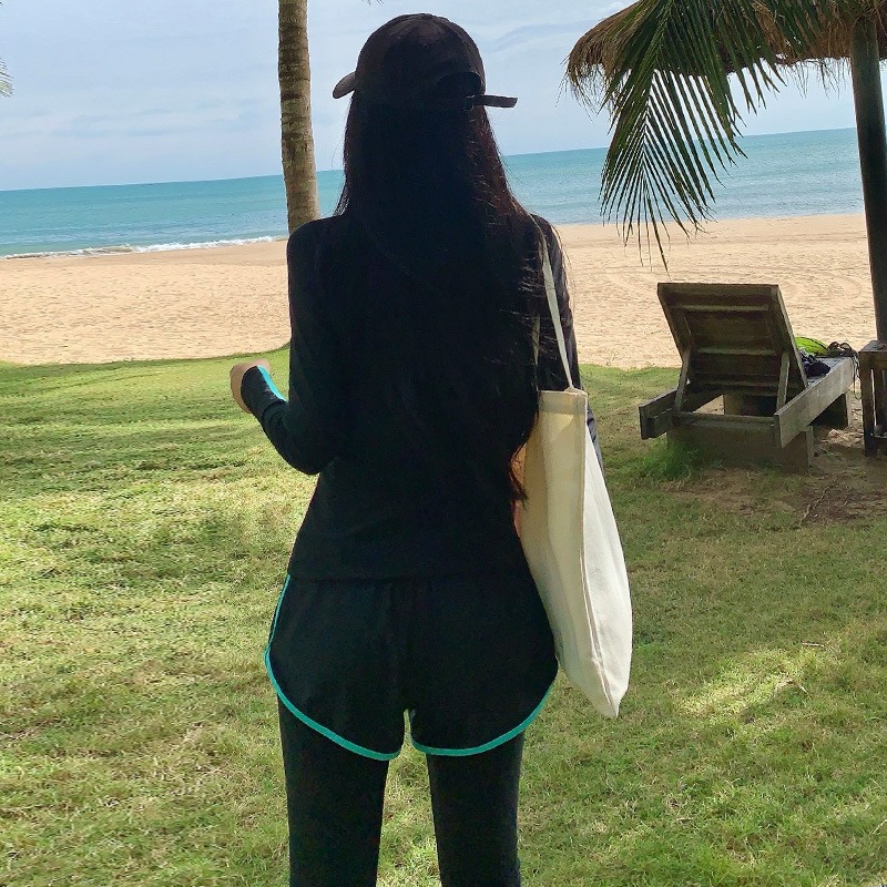 【貝娣泳裝】M126女生泳衣 長袖長褲防晒 分體兩件式 運動風 沙灘 衝浪衣 浮潛服 水母衣 假兩件長褲 泡湯/現+預-細節圖5