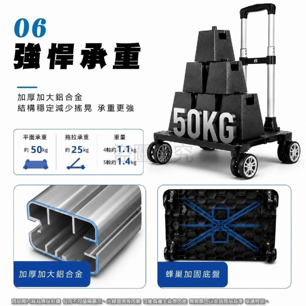 🔥強悍承重🔥可拆輪摺疊手推車 靜音輪 折疊推車 省力小推車 搬運推車  買菜推車 摺疊購物車 行李推車 買菜車-細節圖7