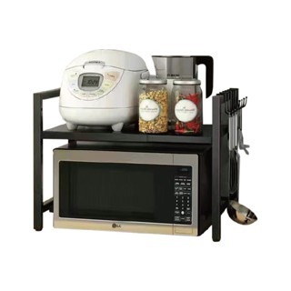 🔥內附6個掛勾🔥微波爐置物架 廚房伸縮置物架 收納層架 氣炸鍋架 多功能置物架 電鍋架 廚房收納架 微波爐架 烤箱架-細節圖3