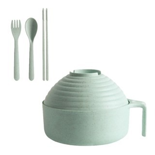 🔥五件套🔥小麥秸稈泡麵碗五件組 帶蓋泡麵碗 附餐具套組 820ml大容量泡麵碗 日式泡麵碗 多功能碗 環保餐具-細節圖9