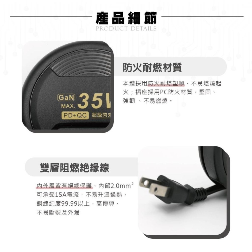 🌹快充便攜🌹快充插座 USB TYPEC 帕拉丁充 快充功能 閃充功能 35W 功率 氮化鎵充 PD 充電器 USB-細節圖3