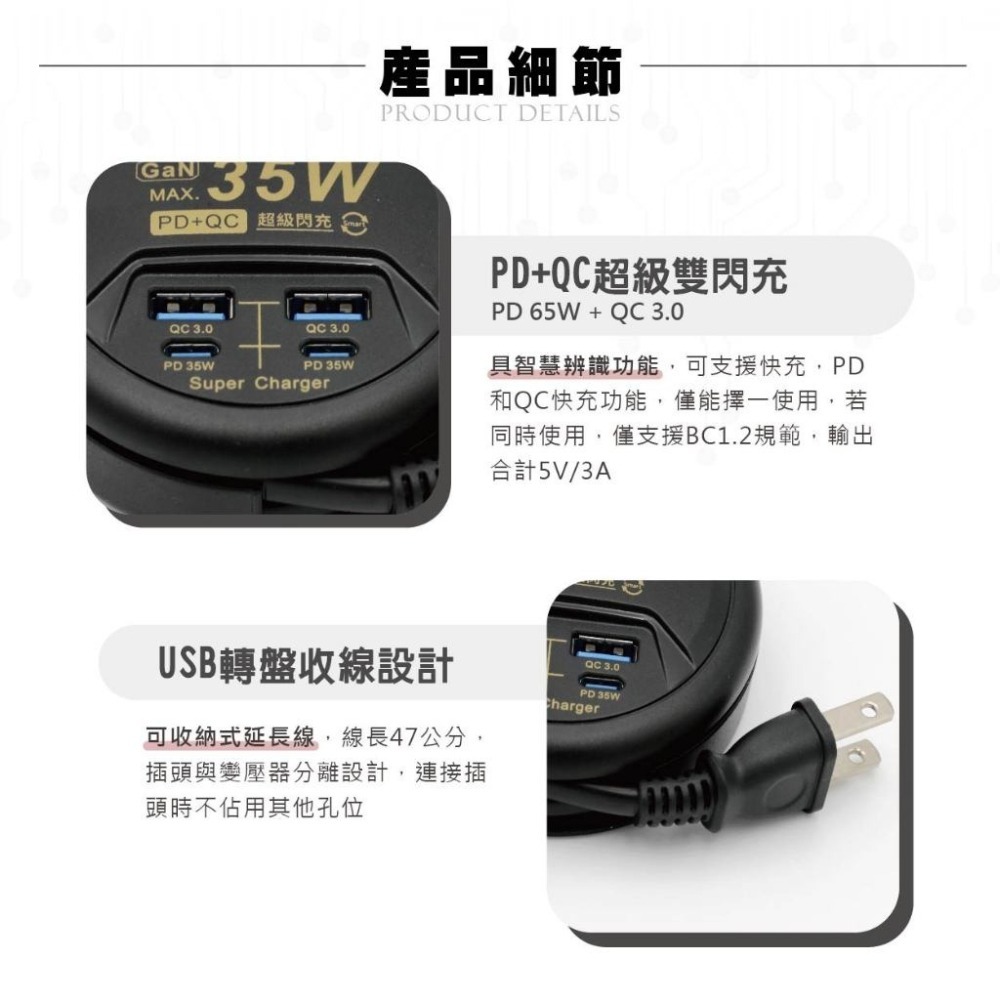 🌹快充便攜🌹快充插座 USB TYPEC 帕拉丁充 快充功能 閃充功能 35W 功率 氮化鎵充 PD 充電器 USB-細節圖2