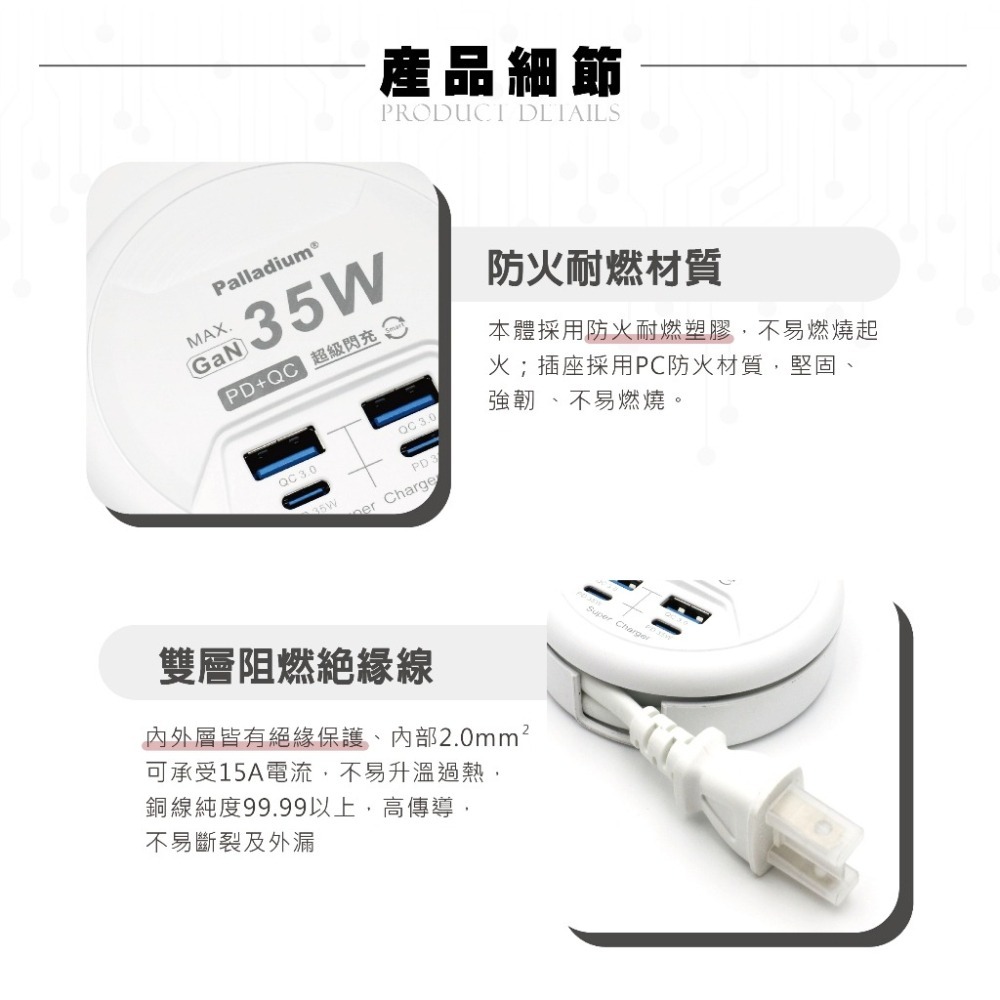 🌹快充便攜🌹快充插座 USB TYPEC 帕拉丁充 快充功能 閃充功能 35W 功率 氮化鎵充 PD 充電器 USB-細節圖6
