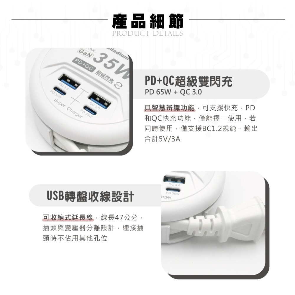 🌹高功率充🌹快充插座 USB TYPEC 帕拉丁充 快充功能 閃充功能 65W 功率 氮化鎵充 PD 充電器 USB-細節圖6