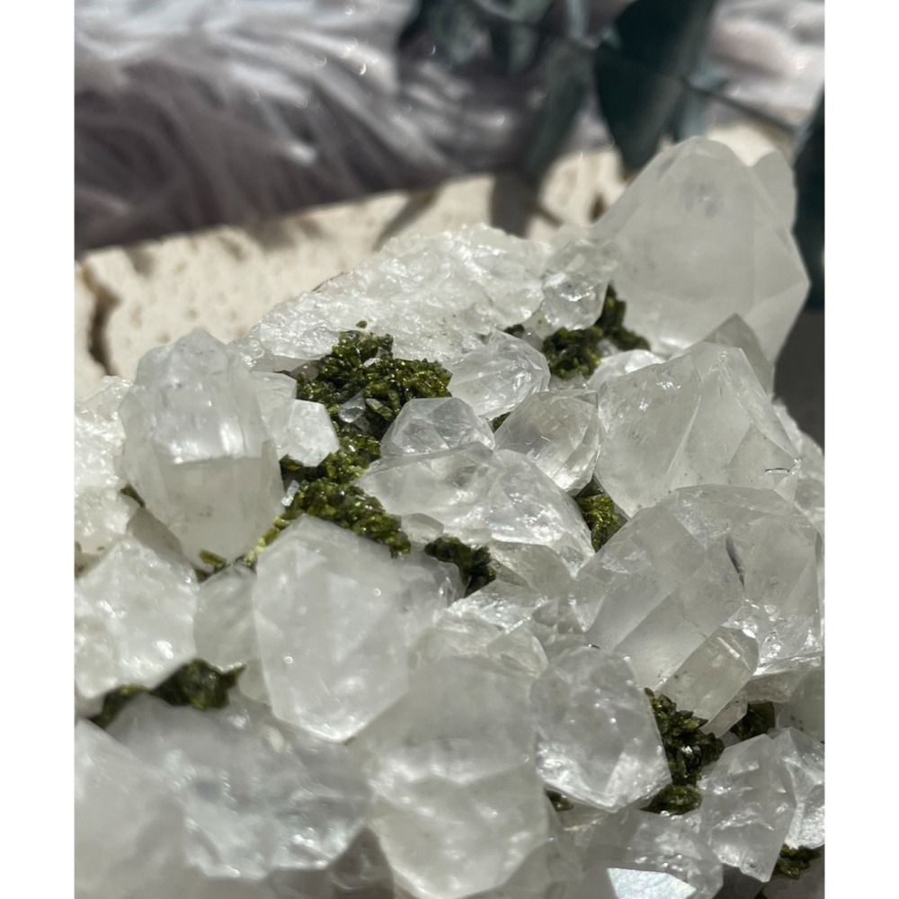 白水晶共生綠簾石 花園水晶 礦石 水晶 原礦-細節圖3