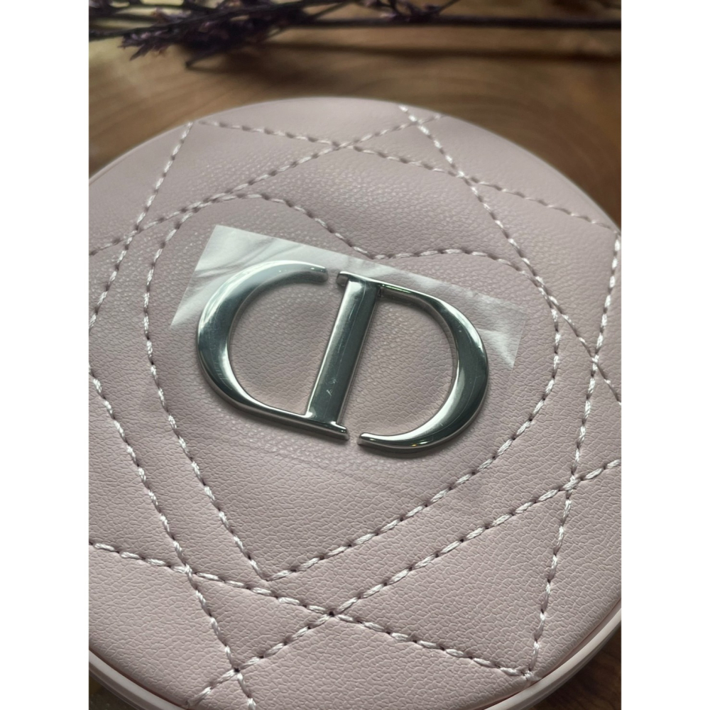 Dior CD 皮革愛心雙面化妝鏡 櫻花粉 隨身鏡 皮革隨身鏡-細節圖2