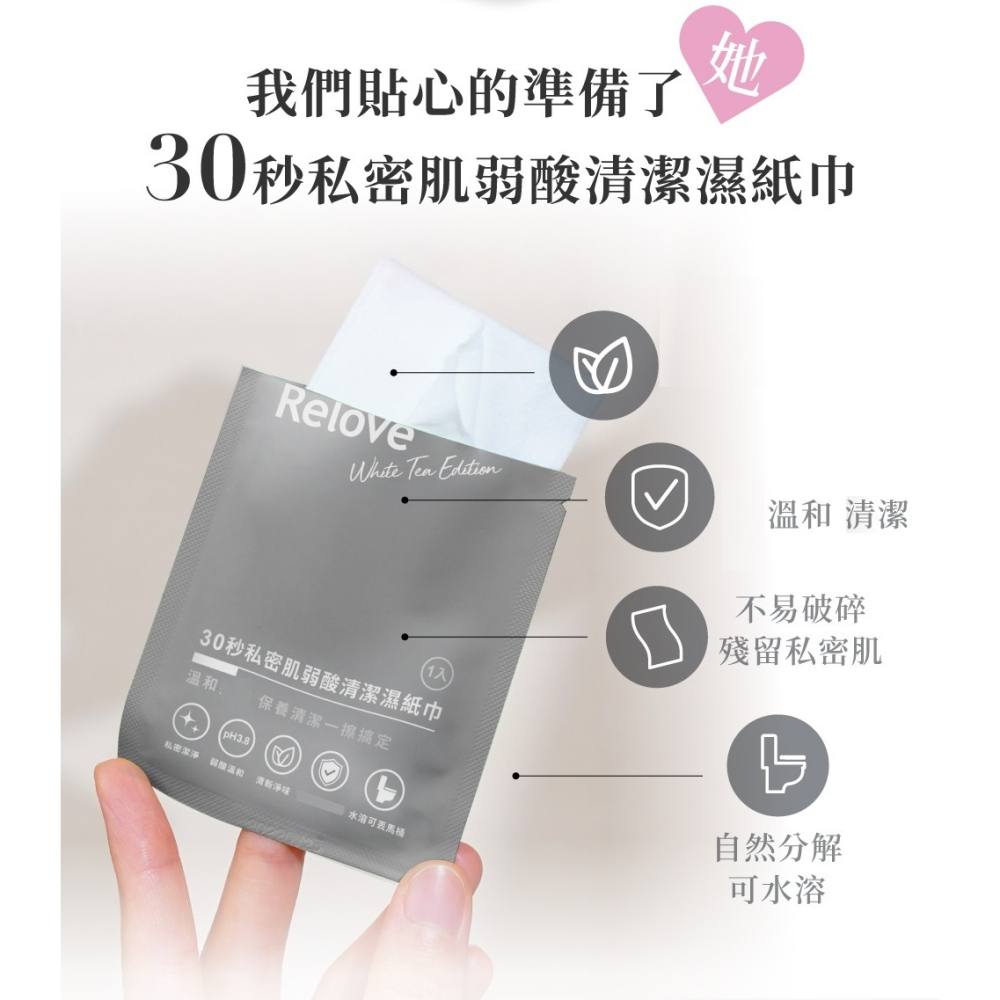 Relove 30秒私密肌弱酸 旅行單片裝 清潔濕紙巾 一盒/60入-細節圖3