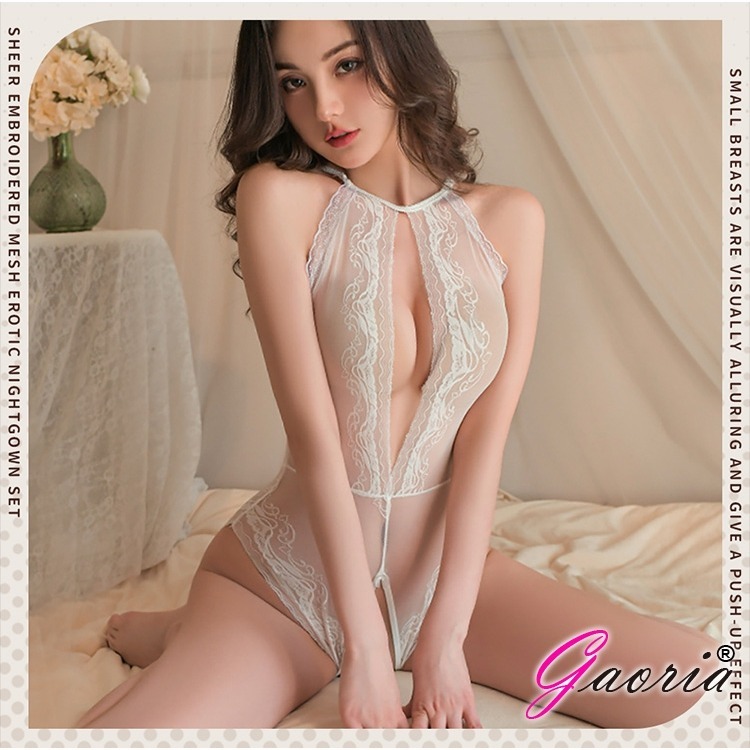 Gaoria 花語姬 透視網紗 刺繡旗袍式 套裝 白-細節圖5