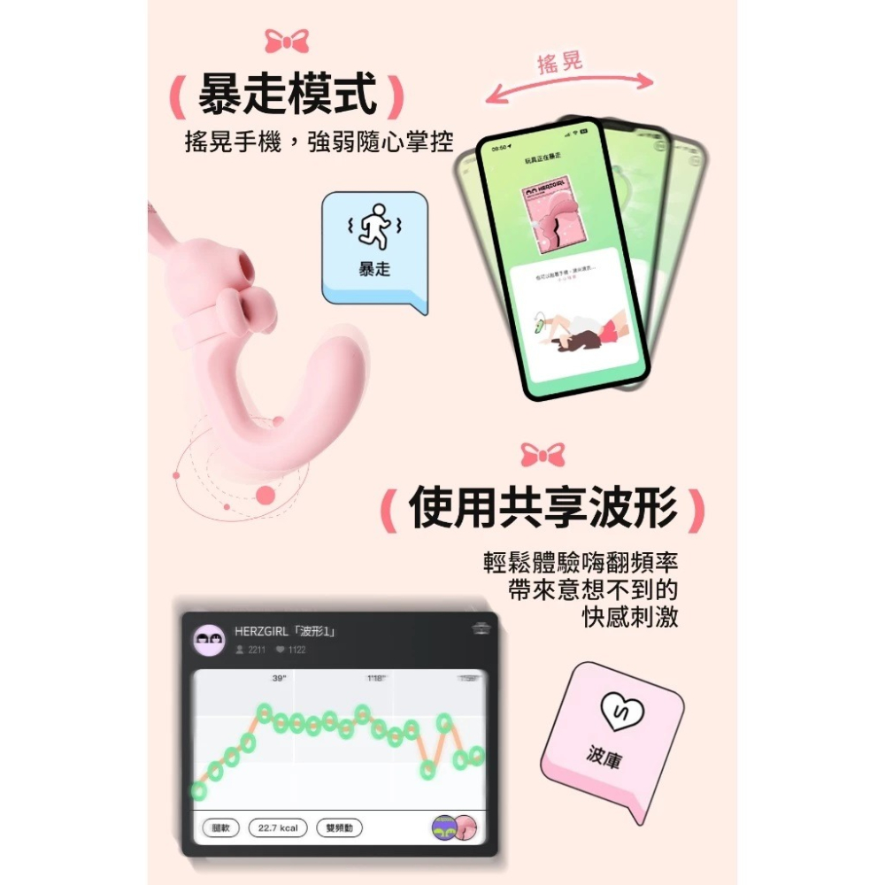 赫茲少女 彎彎兔 智能遙控 吸吮+G點拍打 按摩棒 #808-細節圖3