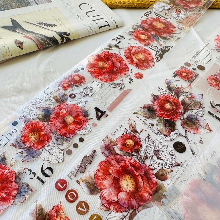 【NDL】小白家 | 復古山茶花大花卉_紅茶_PET 膠帶｜分裝 200 cm-細節圖2