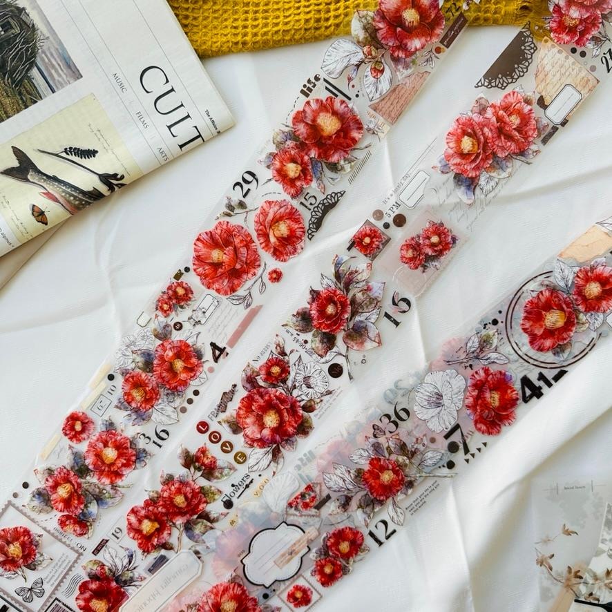 【NDL】小白家 | 復古山茶花大花卉_紅茶_PET 膠帶｜分裝 200 cm-細節圖3