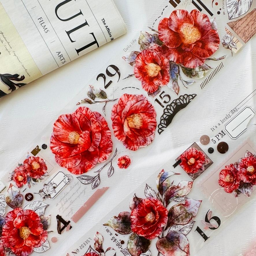 【NDL】小白家 | 復古山茶花大花卉_紅茶_PET 膠帶｜分裝 200 cm-細節圖4