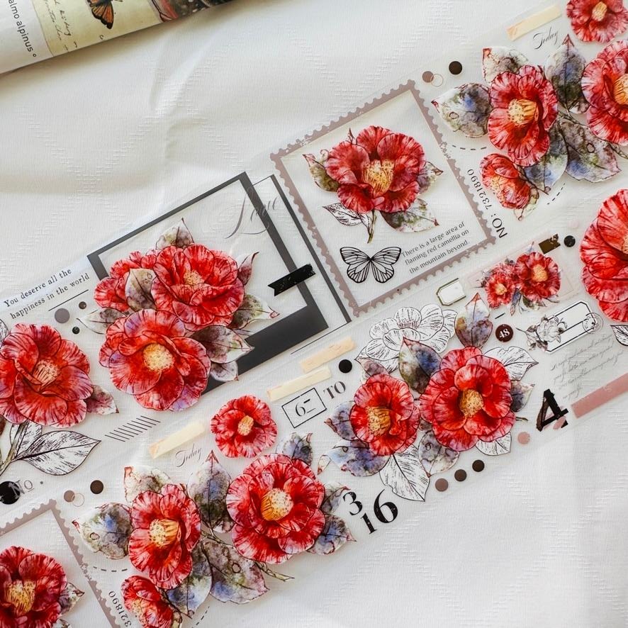 【NDL】小白家 | 復古山茶花大花卉_紅茶_PET 膠帶｜分裝 200 cm-細節圖5