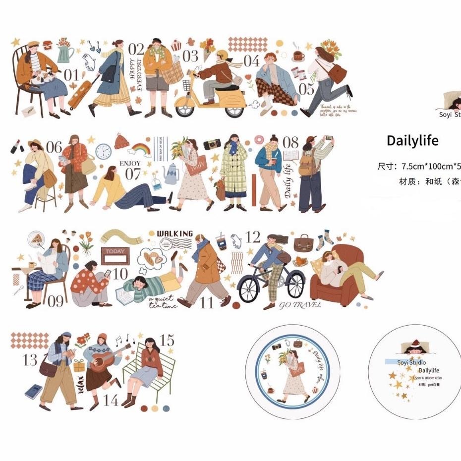 【NDL】Soyi Studio｜daily life_人物亮面PET膠帶｜手帳紙膠帶分裝 100cm-細節圖3