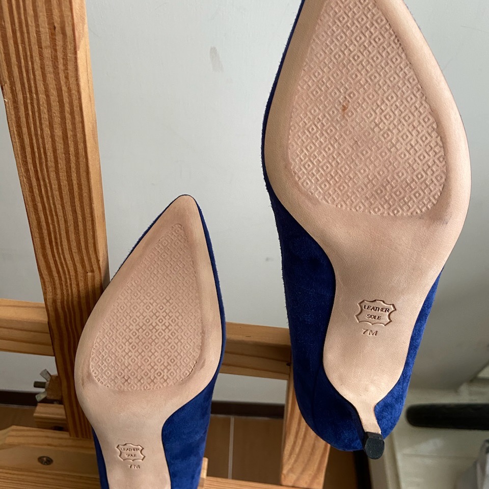 《二手》TORY BURCH 藍色麂皮尖頭跟鞋美碼7號-細節圖4