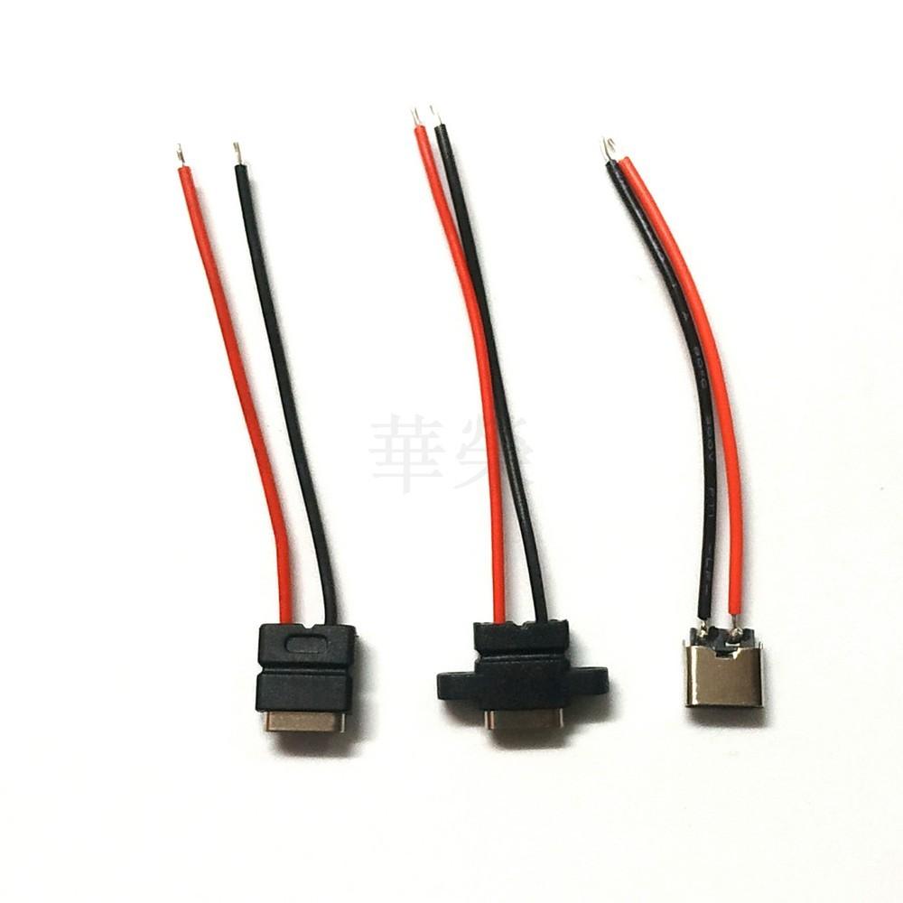 【萍萍】TYPE-C 2P防水母座帶引線 焊線式USB帶固定螺絲孔雙面充電插座 typec 公頭-細節圖2