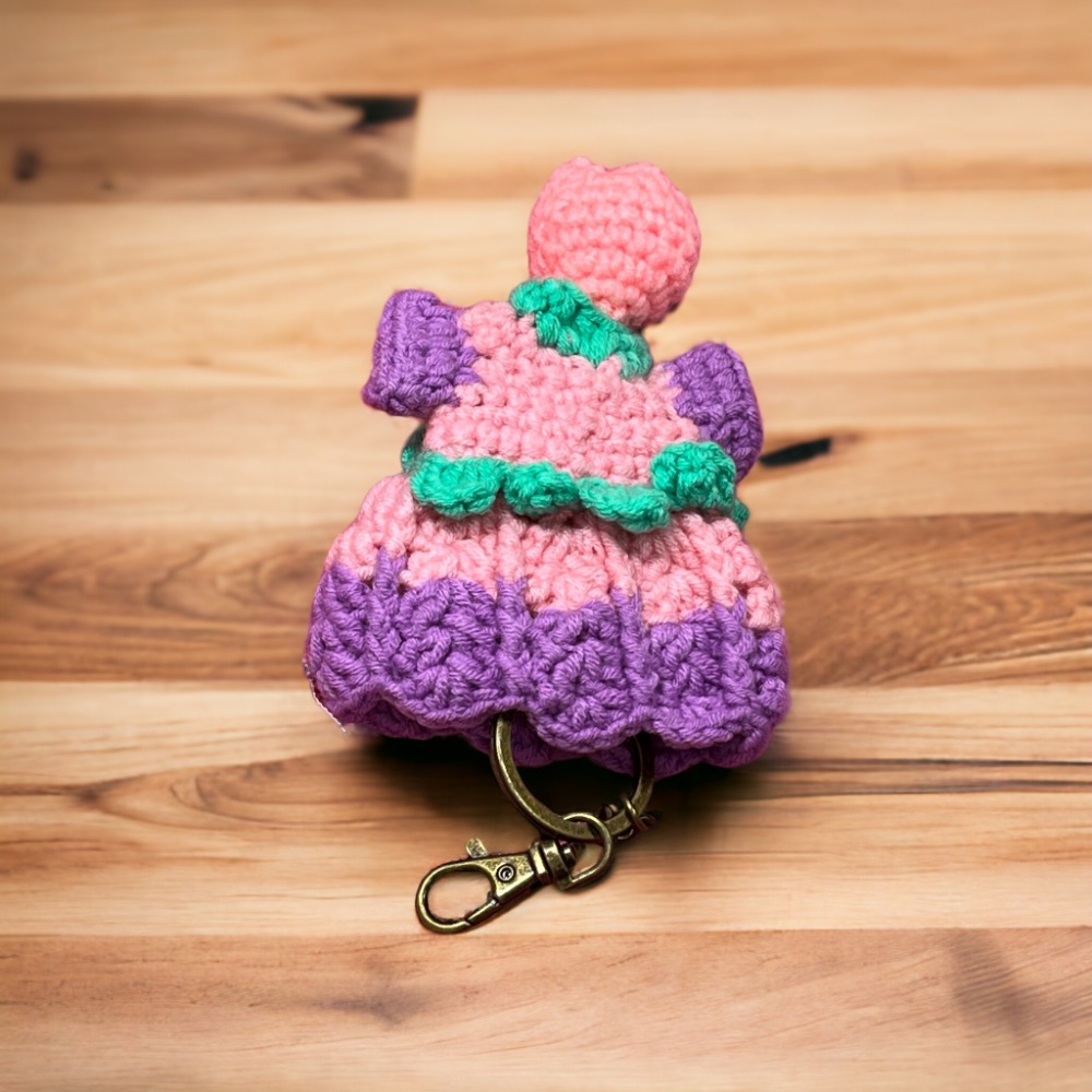 毛線鉤織 花苞裙 鑰匙包-細節圖2