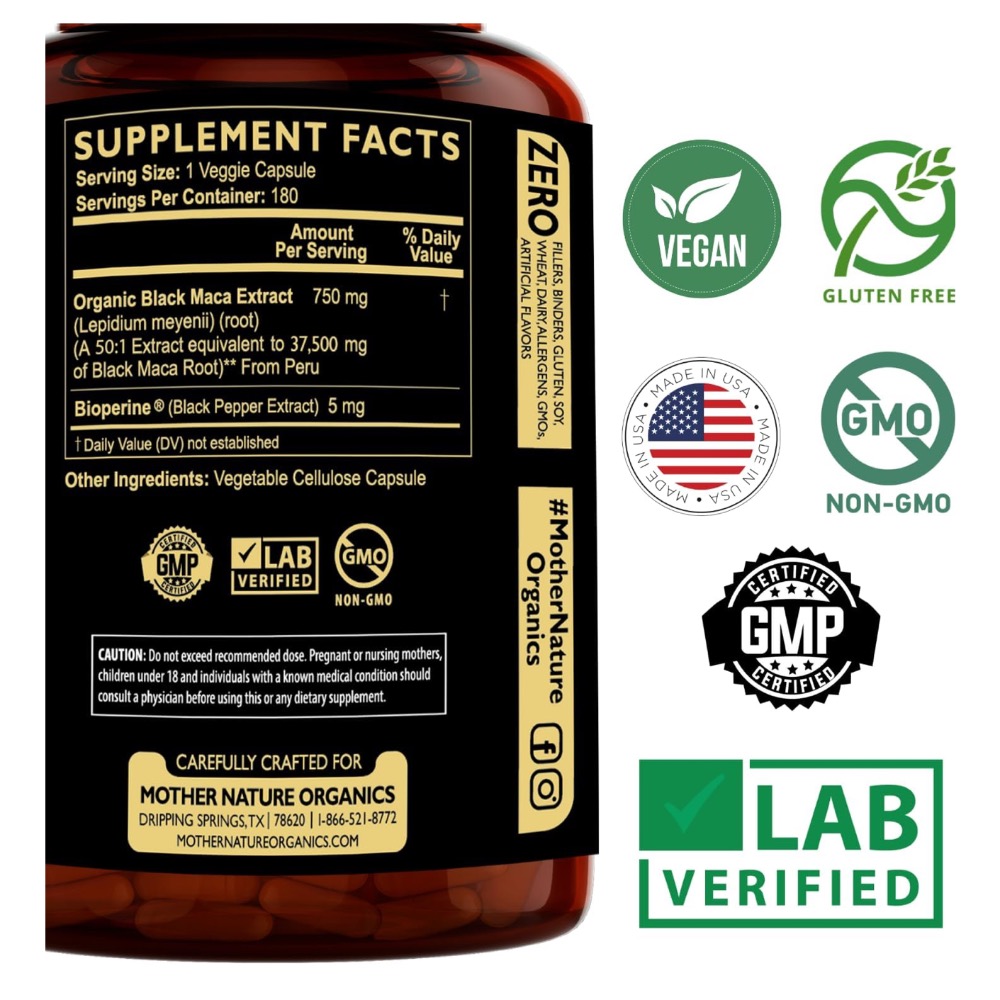 『美國原裝預購』MotherNature peruvian Maca 秘魯有機黑瑪卡 男性保養 最高劑量37500mg-細節圖6