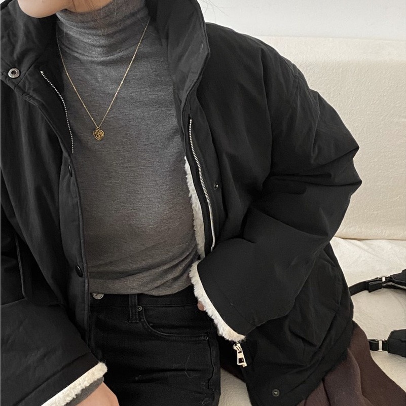 ［韓妞穿搭-現貨/售完不補］🇰🇷 F006 fromgirls自製款 內刷毛高領T 高領上衣 高領 刷毛 內搭 長袖-細節圖5