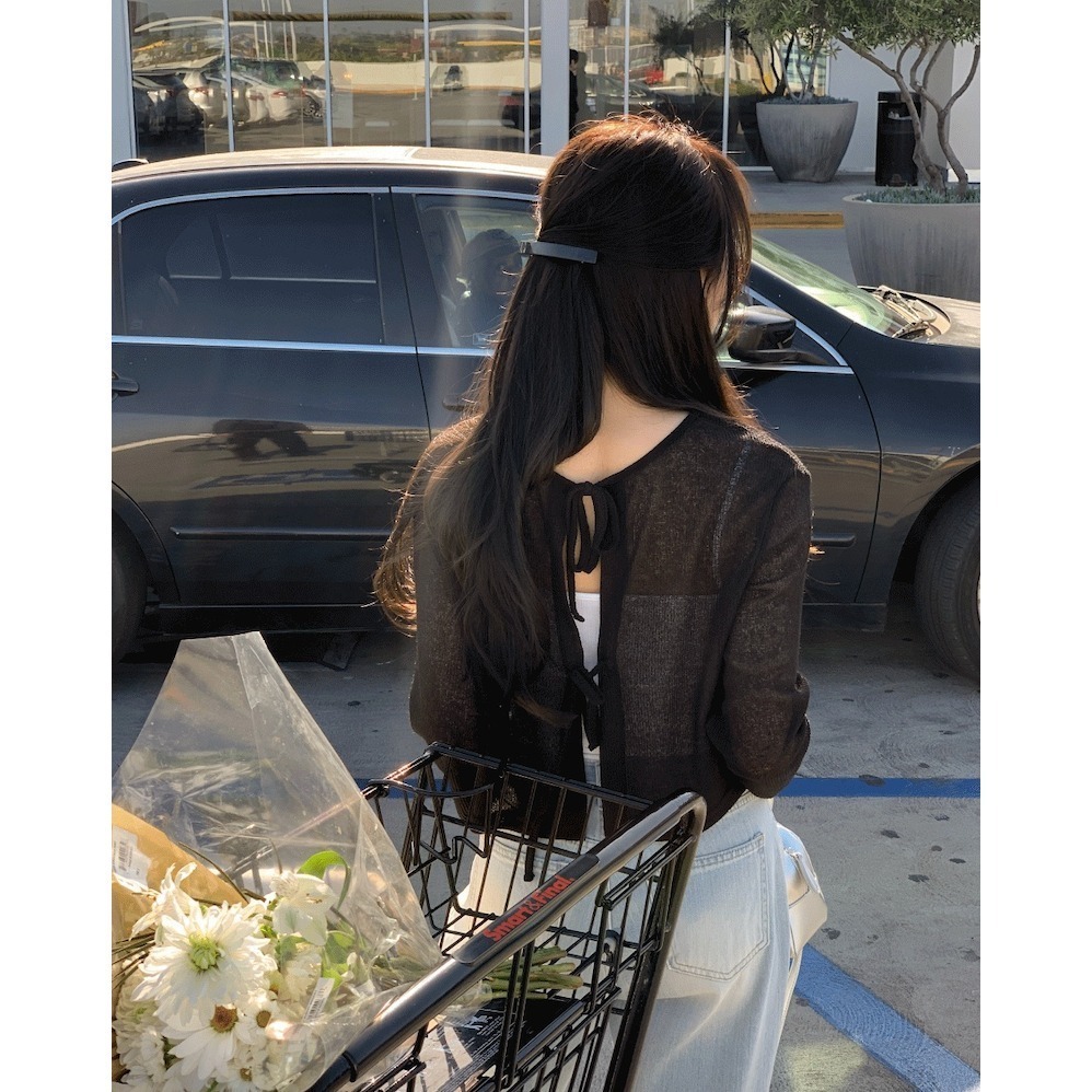 🇰🇷［韓妞穿搭-現貨］A024  98度C 98製作 透膚雙綁帶兩穿亞麻罩衫 蝴蝶結 上衣 罩衫 98doci-細節圖6