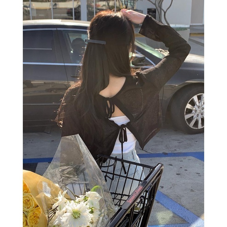 🇰🇷［韓妞穿搭-現貨］A024  98度C 98製作 透膚雙綁帶兩穿亞麻罩衫 蝴蝶結 上衣 罩衫 98doci-細節圖8