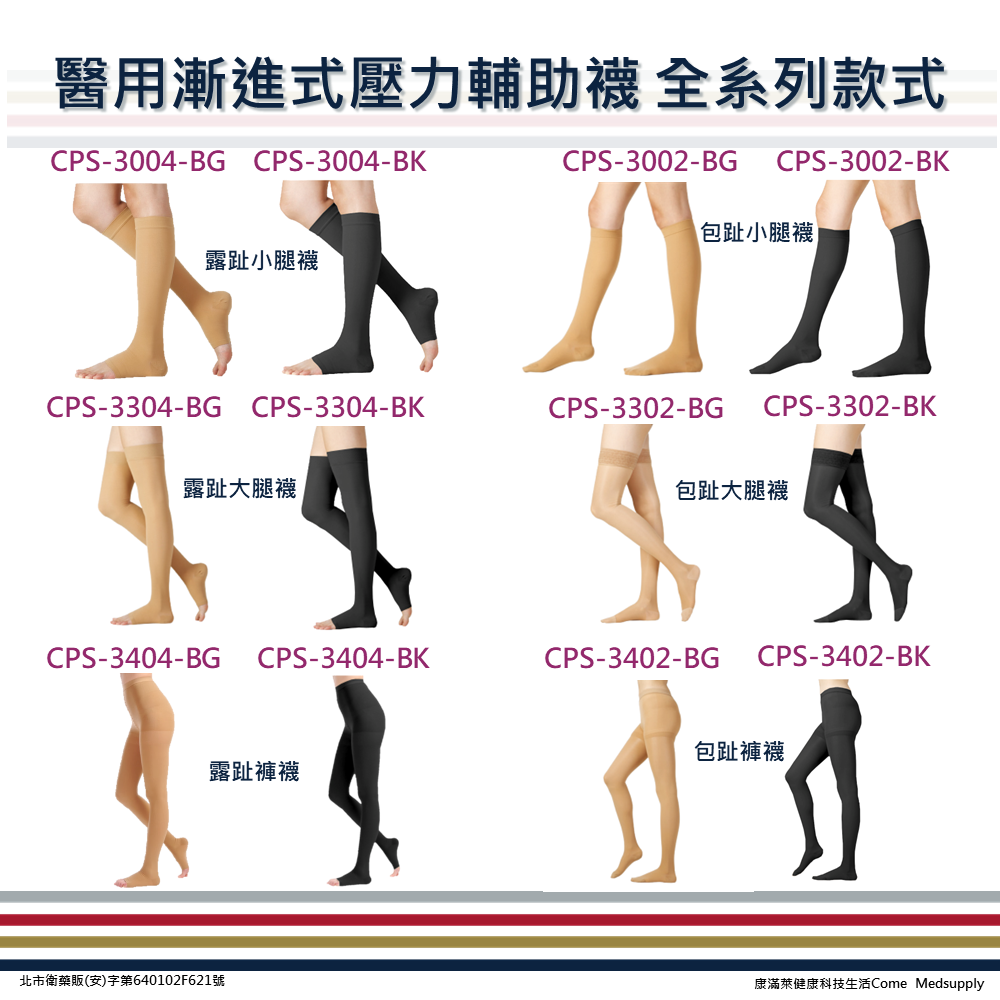 【EuniceMed】醫用輔助襪/漸進式壓力襪(CPS-3002-BG包趾膚色小腿襪 靜脈曲張/彈性襪/久站/舒緩減壓)-細節圖8