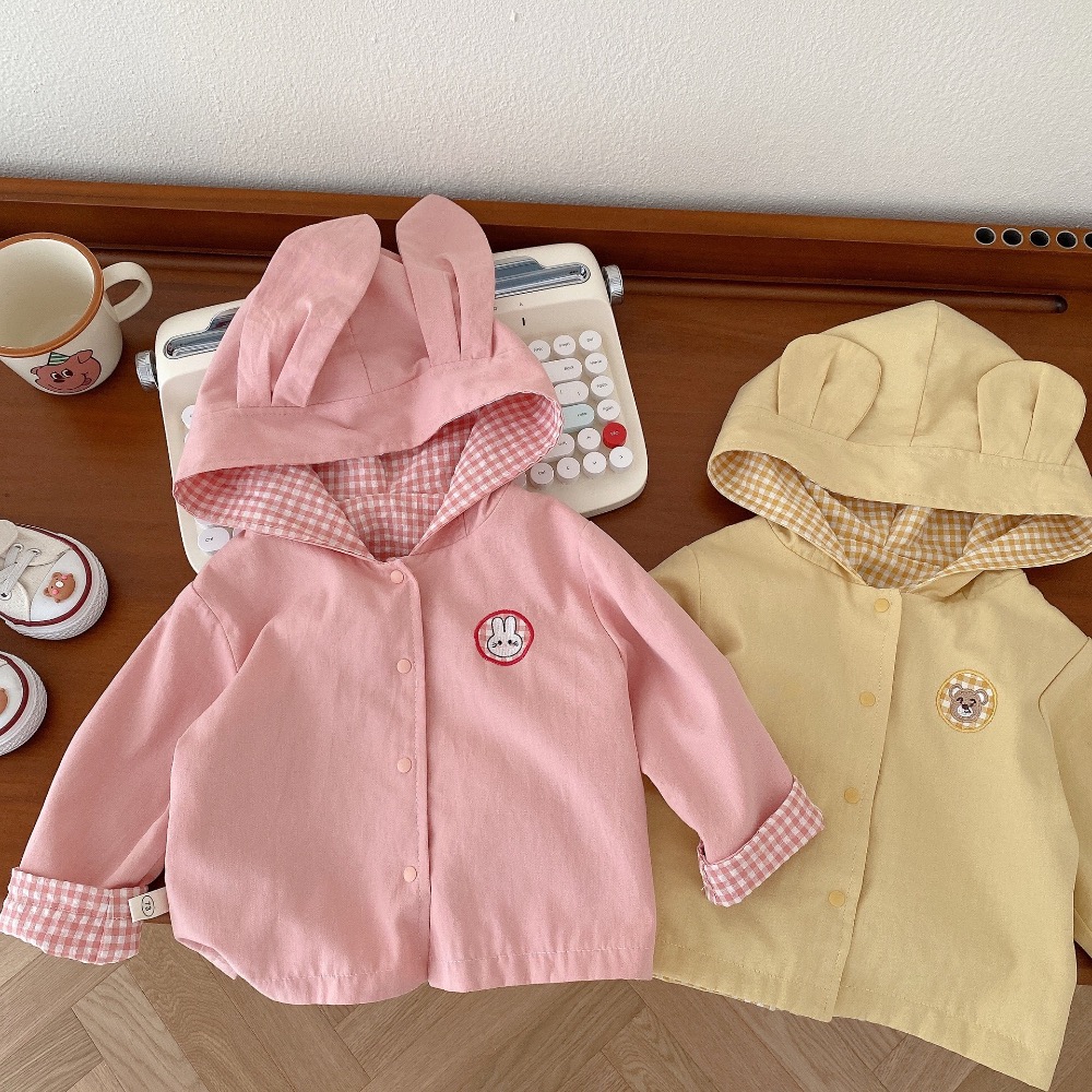 早寶貝》2309🍁 外套 兒童雙面外套 0-5歲 秋季 韓國童裝 女童 小熊連帽 外套 男童格子 上衣潮-細節圖9