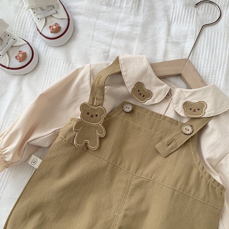 早寶貝》2309🍁  套裝 女童 男童 小熊襯衣 0-6歲 韓國童裝 寶寶 娃娃領襯衫 兒童森系 內搭CY871-細節圖5