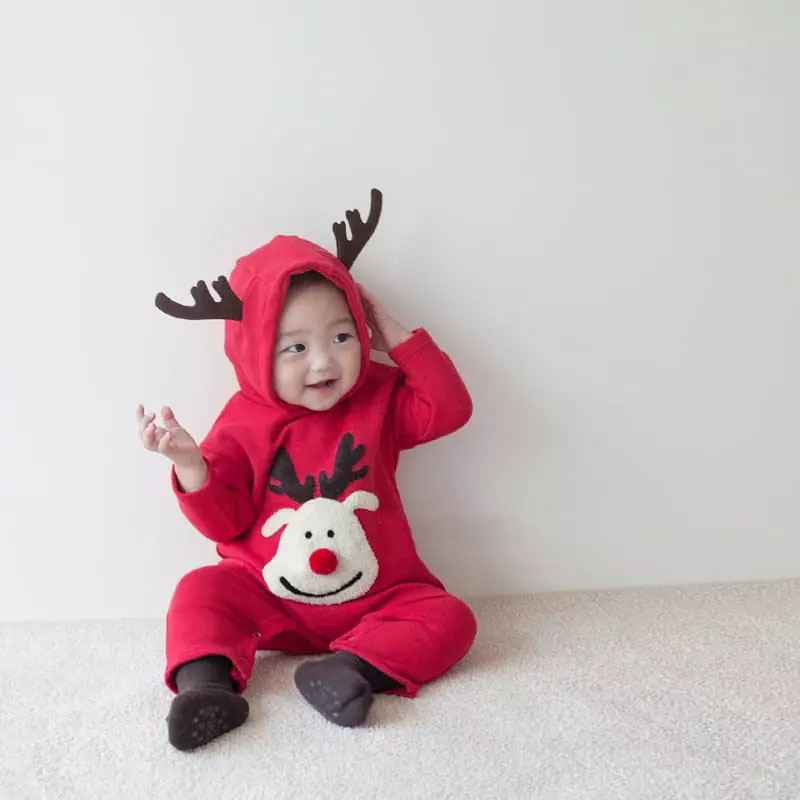 早寶貝》2311🍀爬服 連身衣 韓版 寶寶連體衣 ins風 聖誕節 嬰兒爬服 小鹿刺繡 嬰兒衣服 聖誕衣 麋鹿爬服-細節圖3