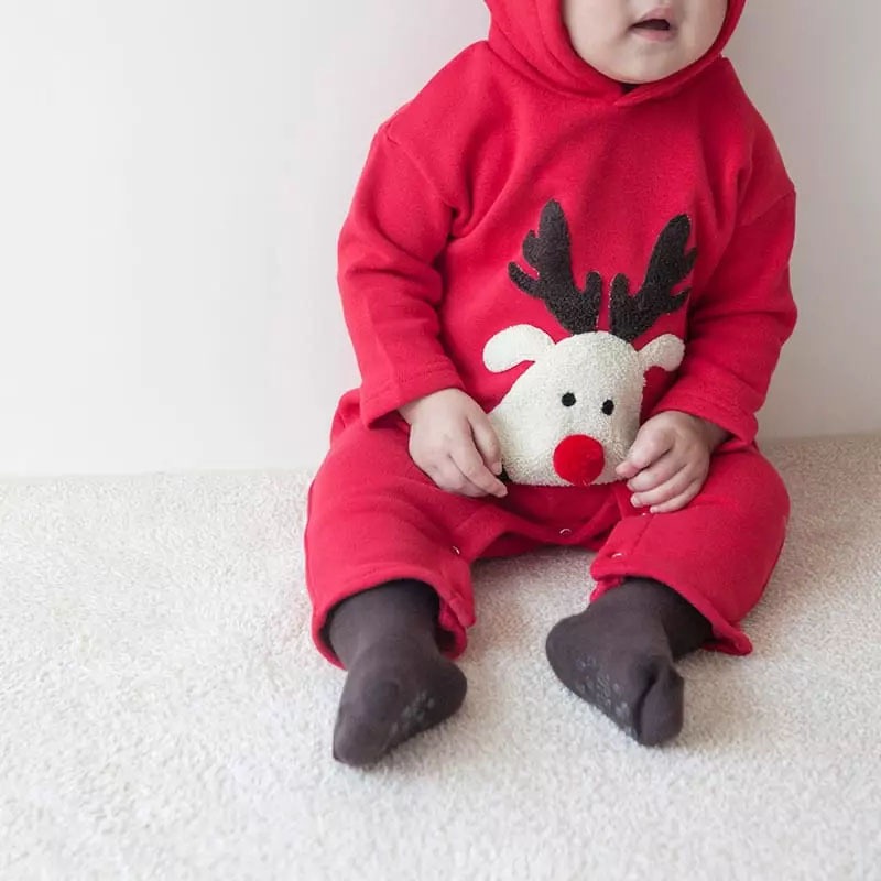 早寶貝》2311🍀爬服 連身衣 韓版 寶寶連體衣 ins風 聖誕節 嬰兒爬服 小鹿刺繡 嬰兒衣服 聖誕衣 麋鹿爬服-細節圖4