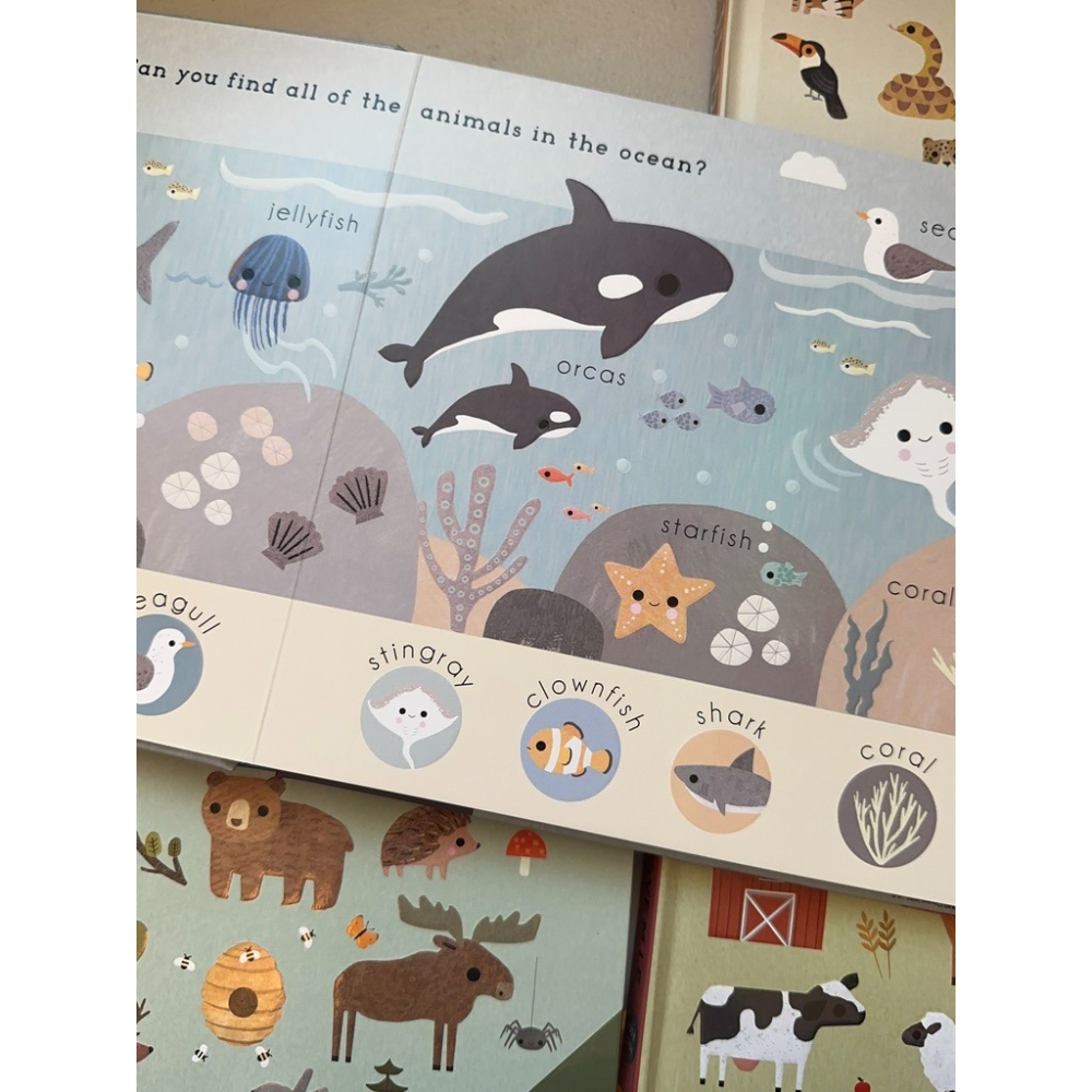 精裝英文啟蒙繪本🍀浮凸立體設計+顏色+形狀+數數+海洋動物+找找看🍀 海洋/農場/森林/野生動物-細節圖8