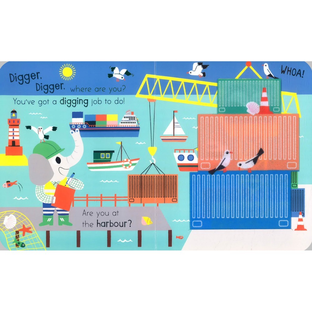 【英文】I Found You! Little Digger 翻翻書｜觸摸布翻頁書｜工程車繪本｜幼兒英文啟蒙｜硬頁書-細節圖6