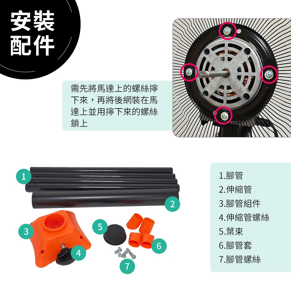 涼風爽18吋四腳工業立扇 工業扇 電扇 電風扇TY-184台灣製造 可調高度-細節圖5