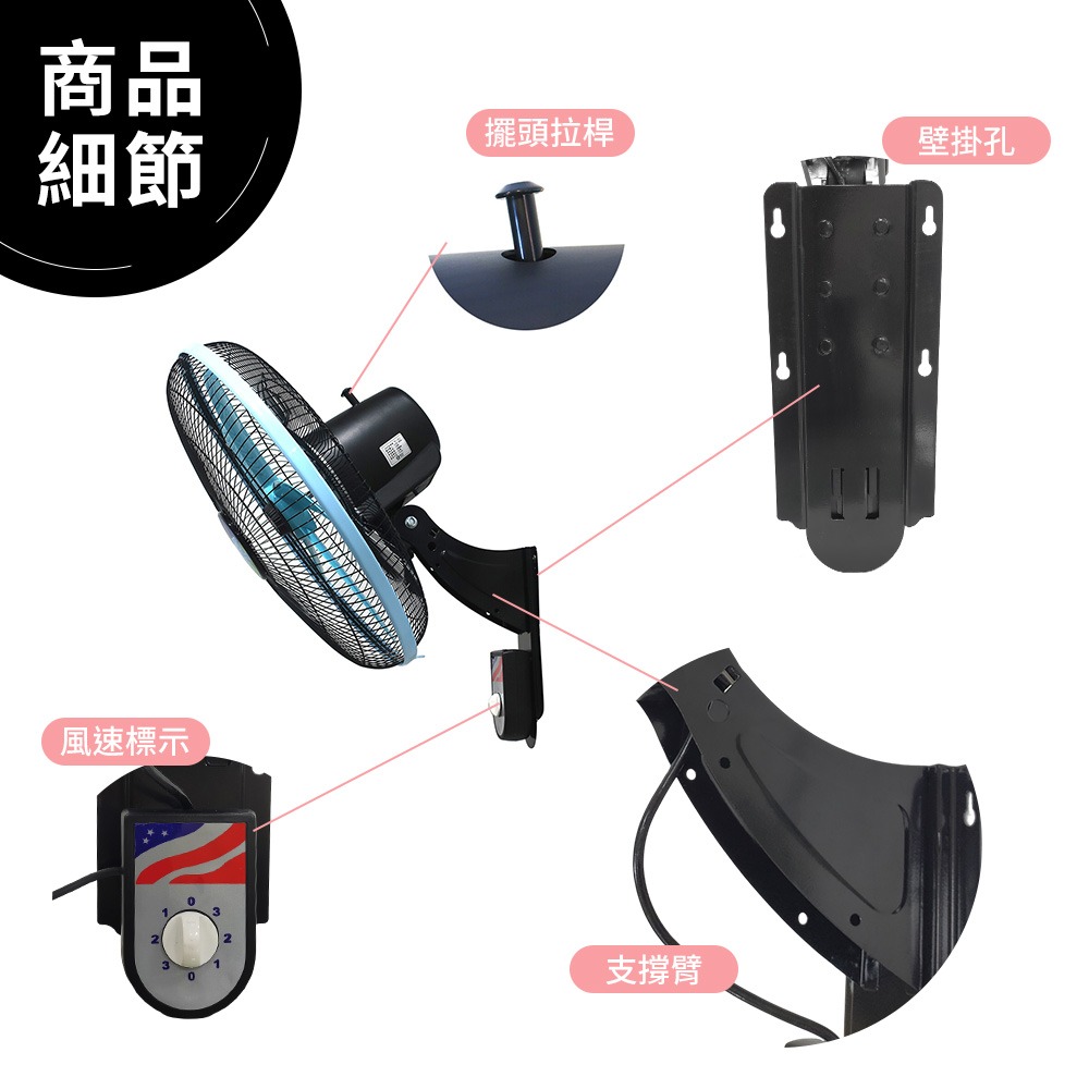 涼風爽18吋單拉工業壁扇 掛壁扇 工業壁扇 工業扇 單拉壁扇TY-1811台灣製造-細節圖4