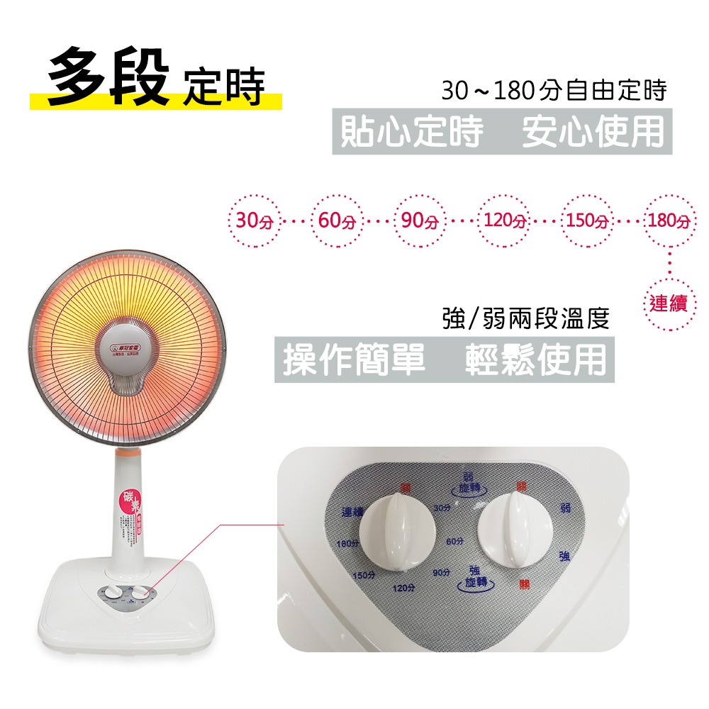 華冠14吋定時碳素電暖器 可定時 可調高 可擺頭CT-1431-細節圖5
