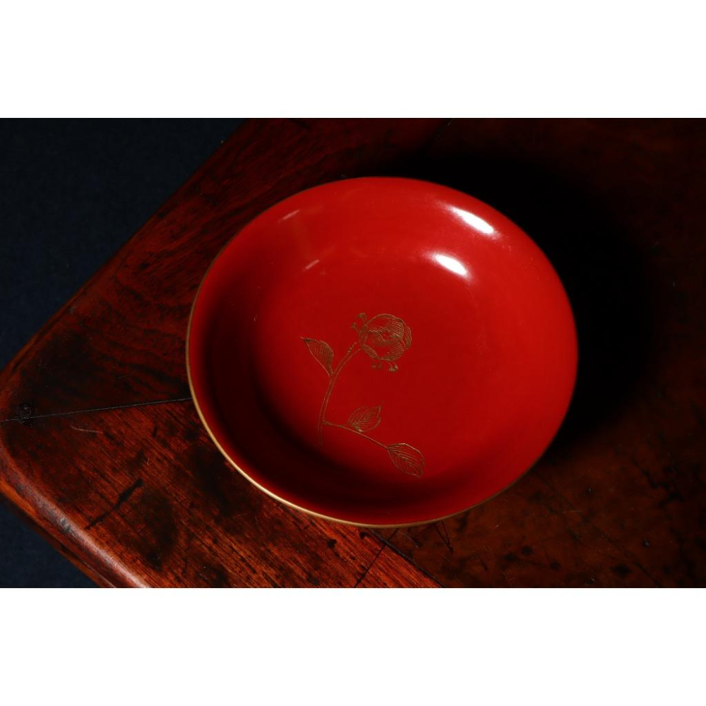 《部町》日本 木胎 沈金花卉朱漆菓子盤 ｜抹茶 茶道具 茶道 花道 花藝 神社 京都 古董 茶碗 茶杯-細節圖5