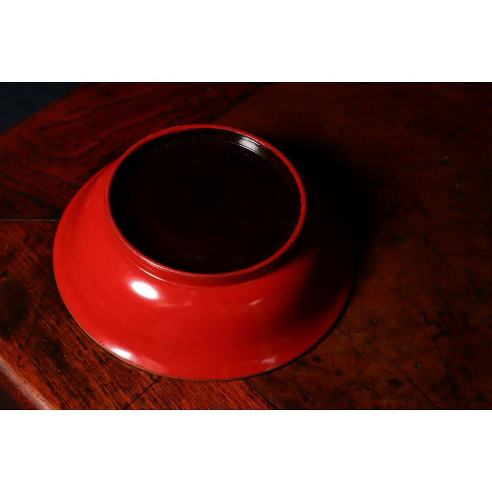 《部町》日本 木胎 沈金花卉朱漆菓子盤 ｜抹茶 茶道具 茶道 花道 花藝 神社 京都 古董 茶碗 茶杯-細節圖9