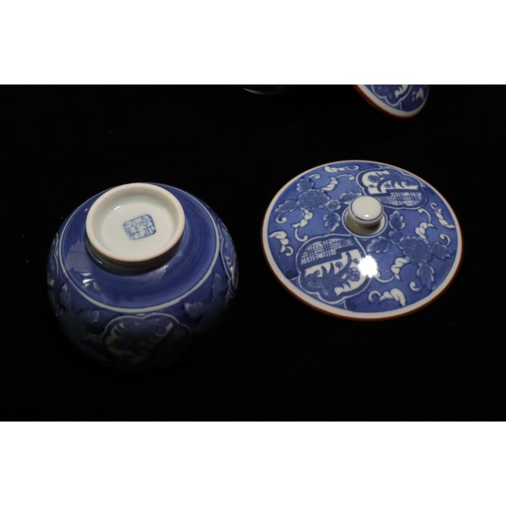 《部町》日本 有田燒 染付青花蘭草蓋茶杯 五客 附木箱｜抹茶 茶道具 茶道 花道 花藝 神社 京都 古董 茶碗 茶杯-細節圖4