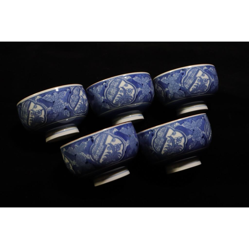 《部町》日本 有田燒 染付青花蘭草蓋茶杯 五客 附木箱｜抹茶 茶道具 茶道 花道 花藝 神社 京都 古董 茶碗 茶杯-細節圖5