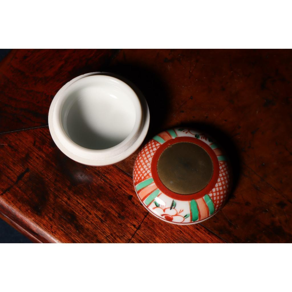 《部町》日本 洞華 吳須赤繪香盒｜抹茶 茶道具 茶道 花道 花藝 神社 京都 古董 茶碗 茶杯-細節圖2