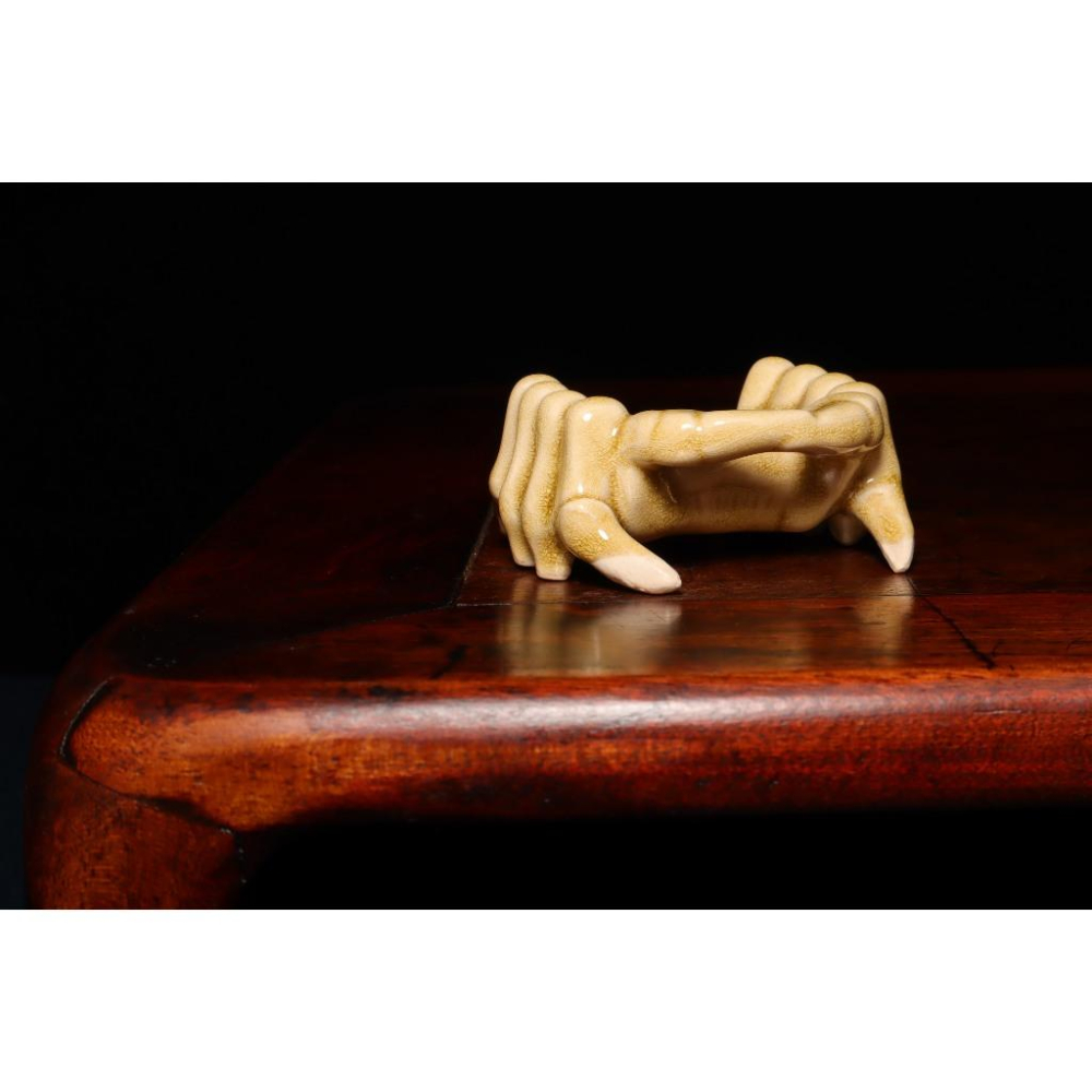 《部町》日本 黃瀨戶 螃蟹蓋置｜抹茶 茶道具 茶道 花道 花藝 神社 京都 古董 茶碗 茶杯-細節圖4