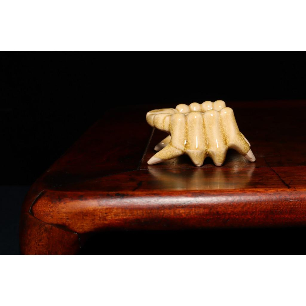 《部町》日本 黃瀨戶 螃蟹蓋置｜抹茶 茶道具 茶道 花道 花藝 神社 京都 古董 茶碗 茶杯-細節圖5