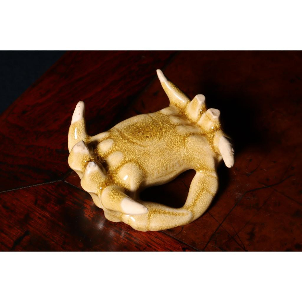 《部町》日本 黃瀨戶 螃蟹蓋置｜抹茶 茶道具 茶道 花道 花藝 神社 京都 古董 茶碗 茶杯-細節圖6