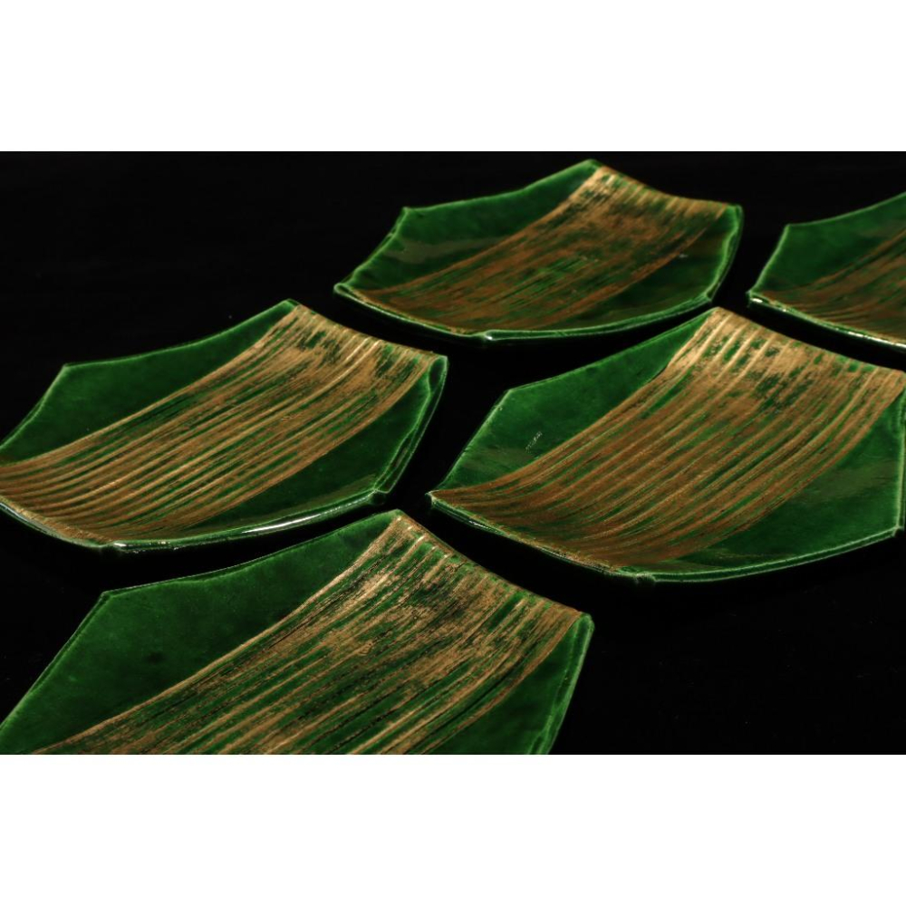 《部町》日本 獨樂燒 吉向款 金箔龜甲 菓子盤 五客 附木箱｜抹茶 茶道具 茶道 花道 花藝 神社 京都 古董 茶碗-細節圖3