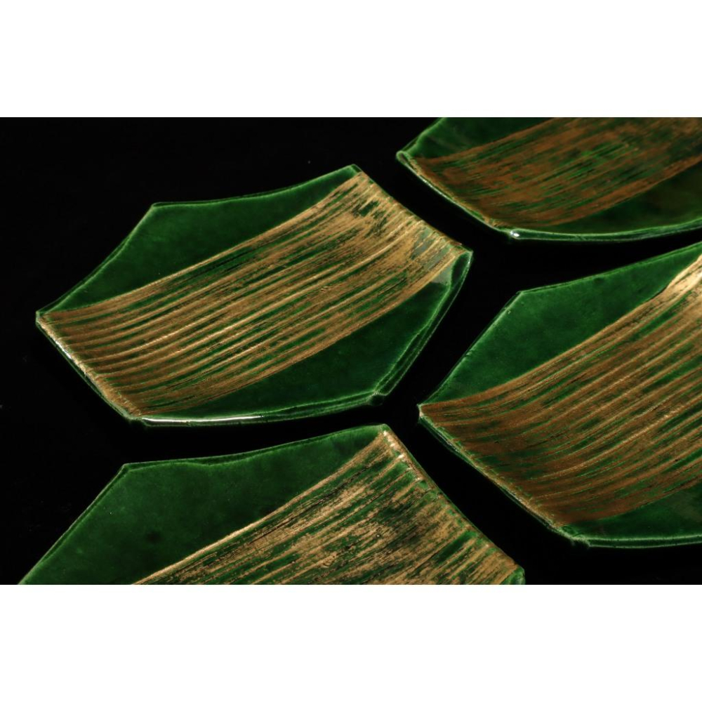 《部町》日本 獨樂燒 吉向款 金箔龜甲 菓子盤 五客 附木箱｜抹茶 茶道具 茶道 花道 花藝 神社 京都 古董 茶碗-細節圖5