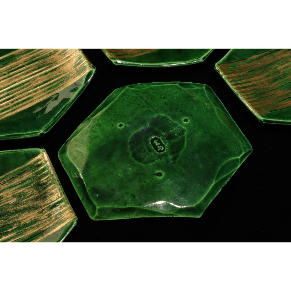 《部町》日本 獨樂燒 吉向款 金箔龜甲 菓子盤 五客 附木箱｜抹茶 茶道具 茶道 花道 花藝 神社 京都 古董 茶碗-細節圖6