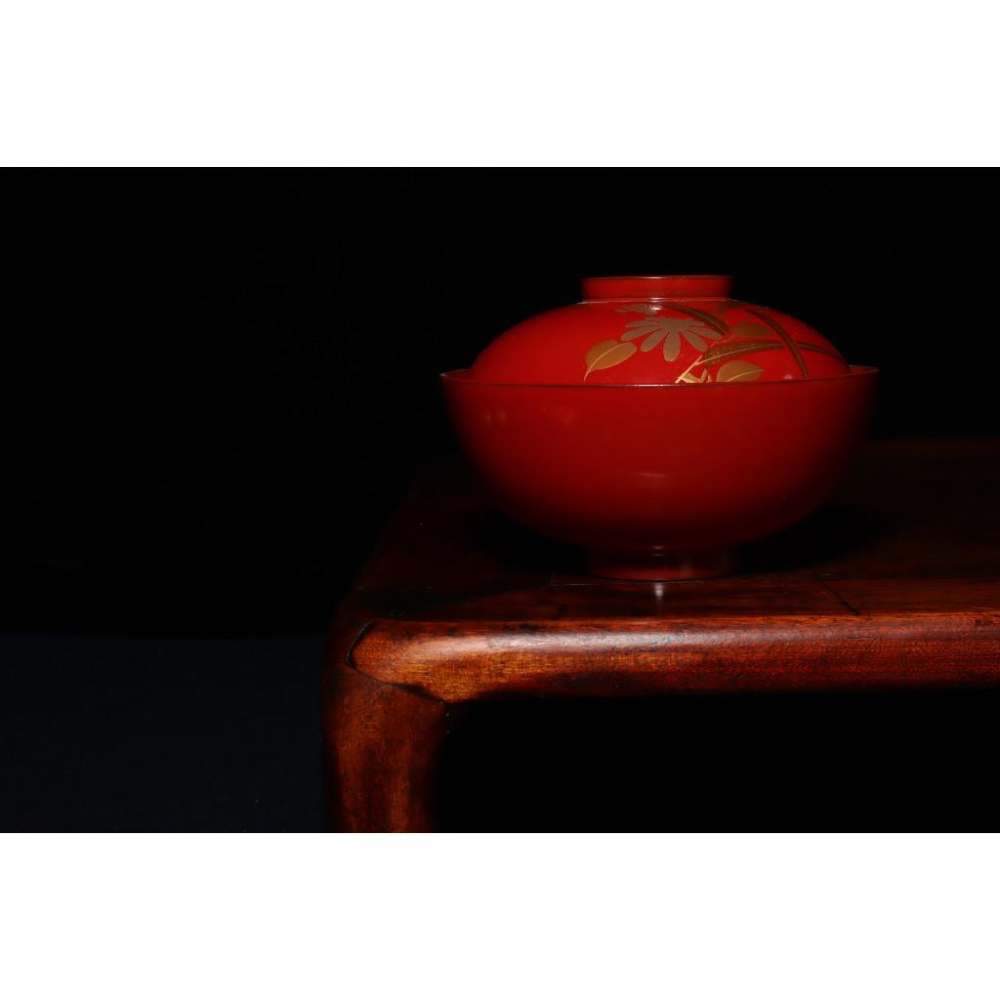 《部町》日本 木胎蒔繪朱漆花草 蓋碗｜抹茶 茶道具 茶道 花道 花藝 神社 京都 古董 茶碗 茶杯-細節圖4