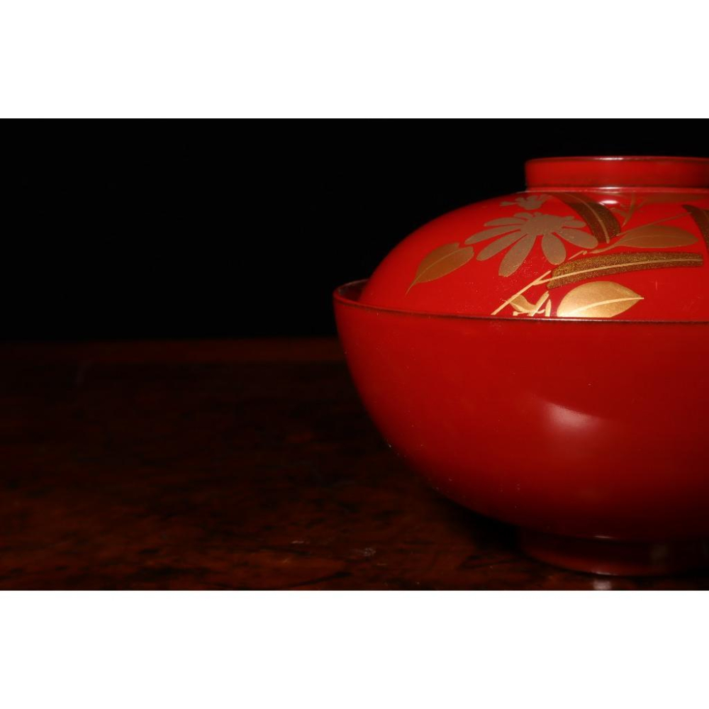 《部町》日本 木胎蒔繪朱漆花草 蓋碗｜抹茶 茶道具 茶道 花道 花藝 神社 京都 古董 茶碗 茶杯-細節圖6