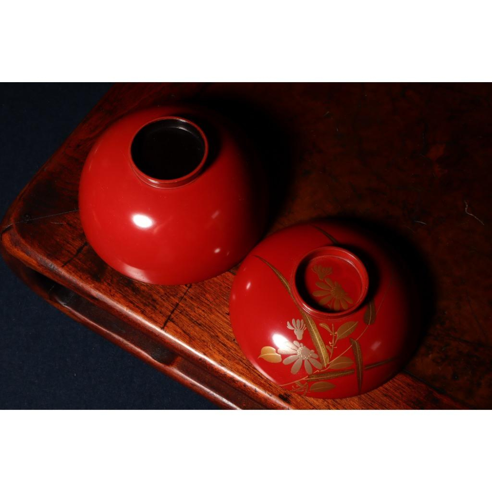 《部町》日本 木胎蒔繪朱漆花草 蓋碗｜抹茶 茶道具 茶道 花道 花藝 神社 京都 古董 茶碗 茶杯-細節圖8